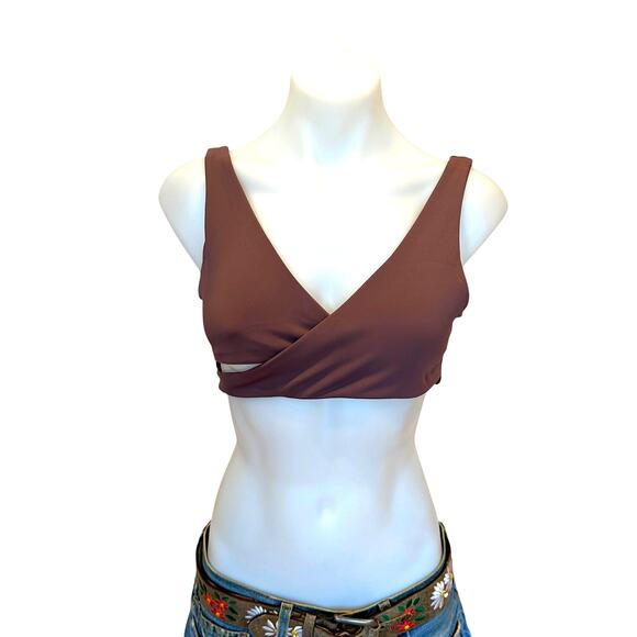 Nubyen Mauve V Neck Wrap Sports Bra Wrap MEDIUM Cut Out Yoga Orchid Soft Revolve - Picture 4 of 9